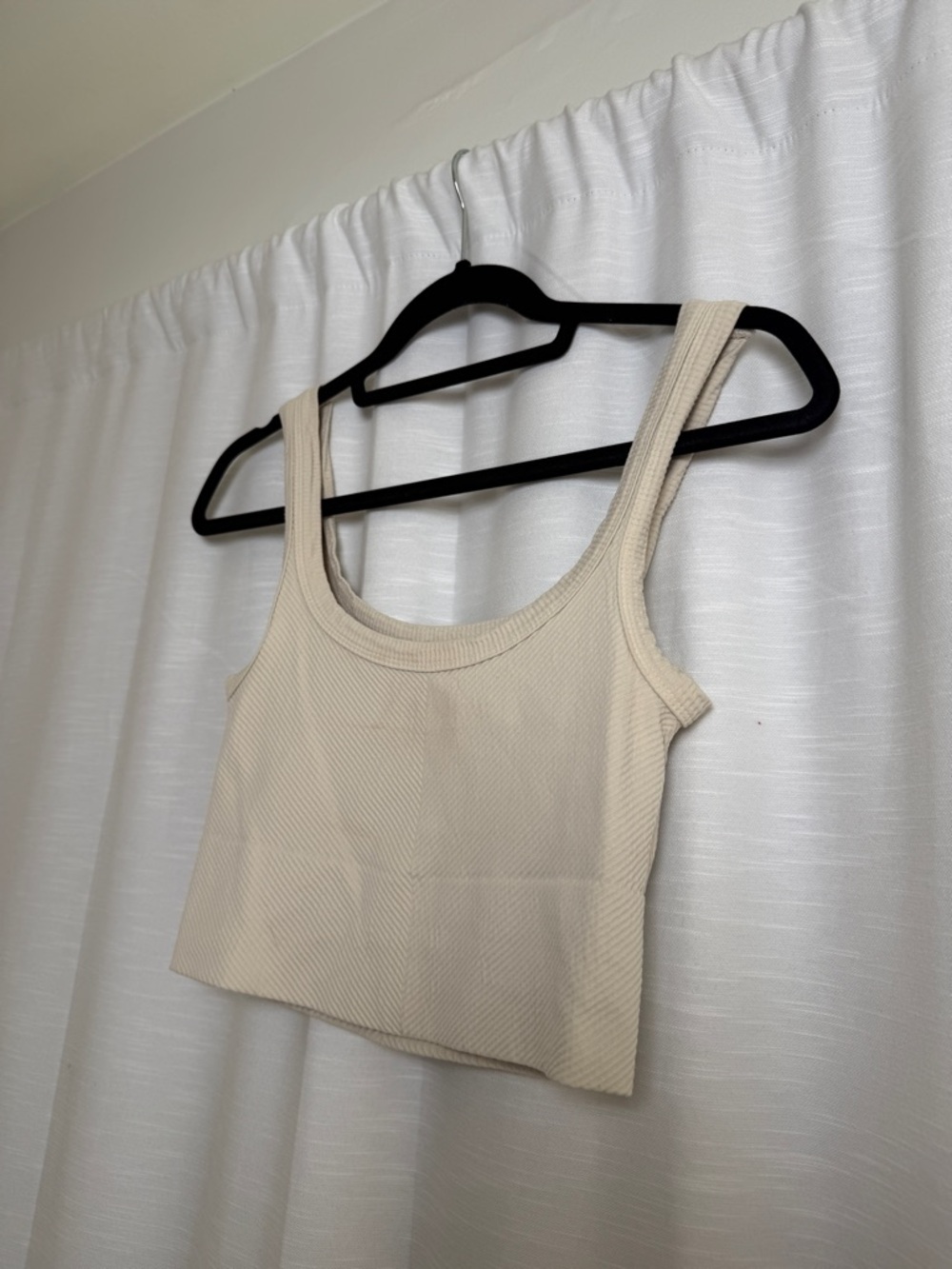 Nikibiki Cream Textured Crop Tank Ribbed Seamless Neutral Basic | Size O/S - Picture 5 of 9